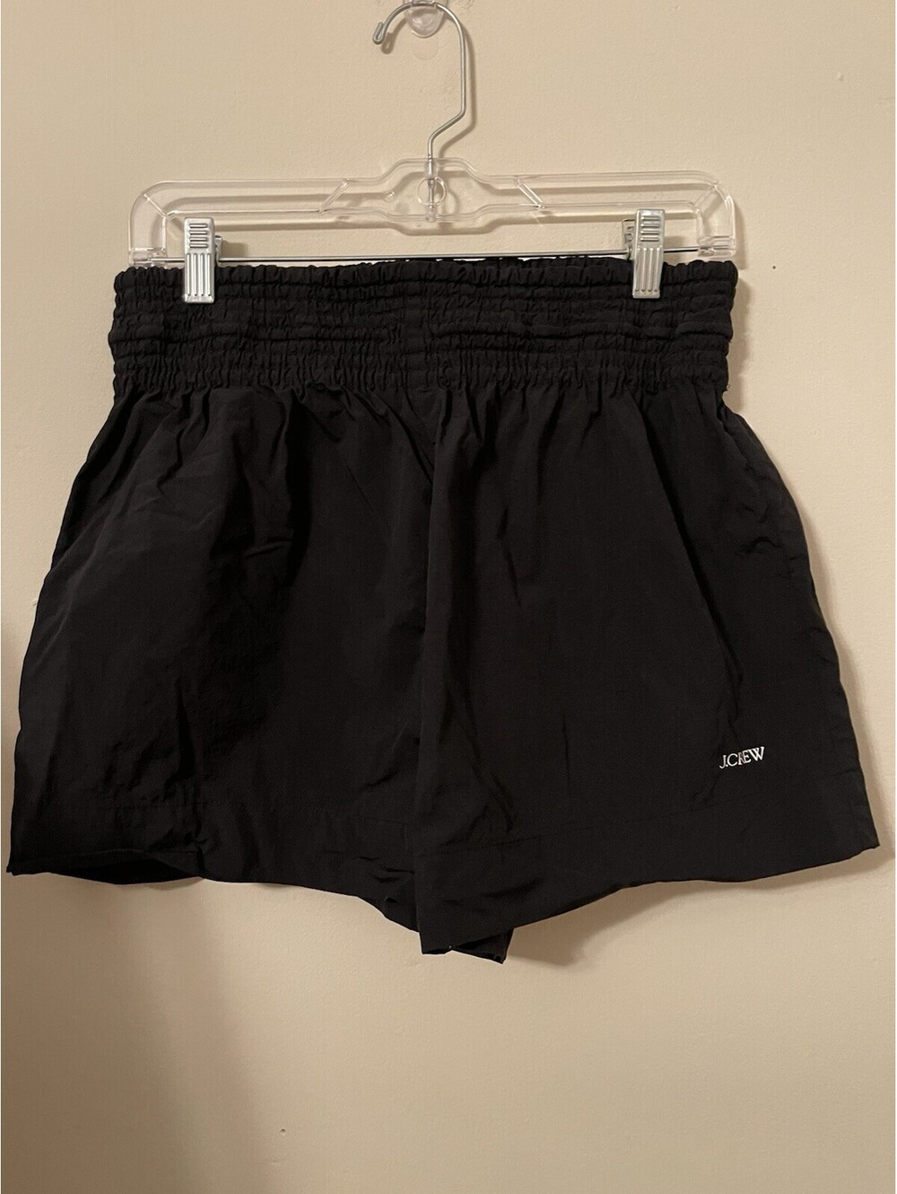 J.Crew Smocked Beach Shorts Medium M Black Water Polyamide Pull On Elastic